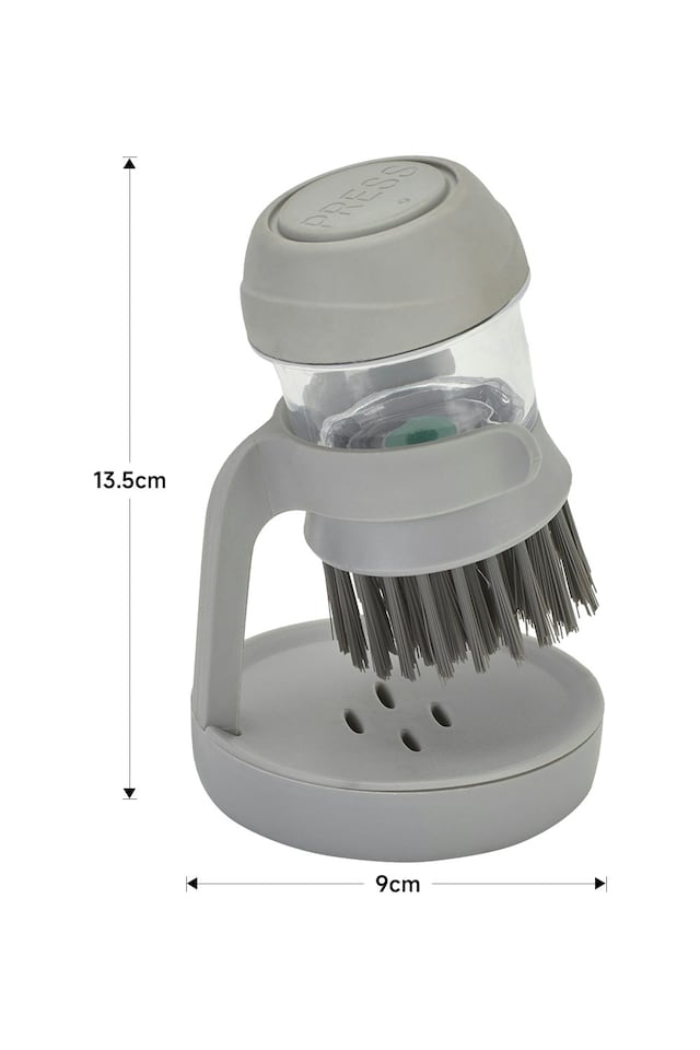 image 1 of Living and Home Dish Pot Brush with Built-in Soap Dispenser, Grey | Grey