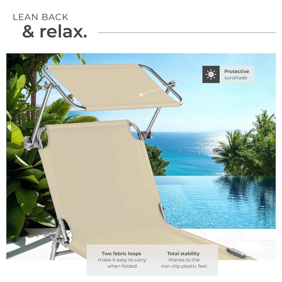 image 1 of Sun Lounger - foldable, adjustable sunshade and 4-step backrest | Cream | beige | 1