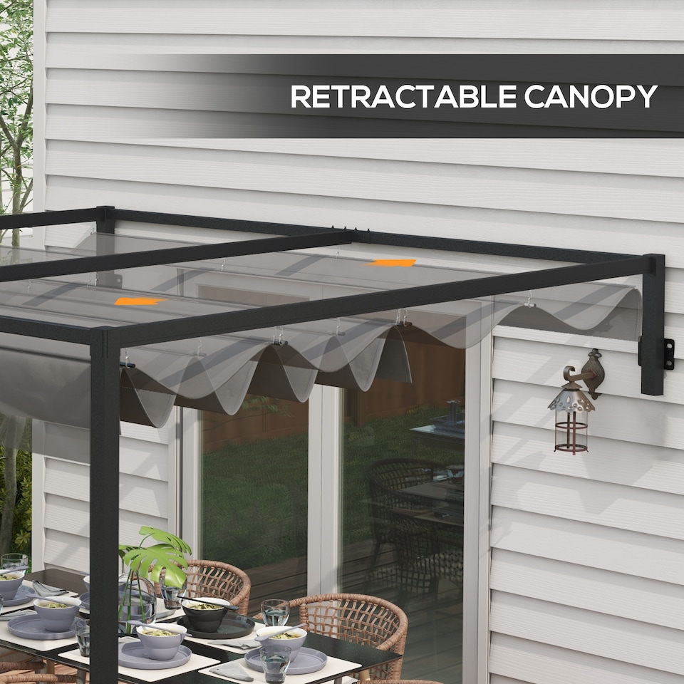 image 1 of Outsunny 3 x 4m Wall Mounted Pergola with Retractable Roof, Dark Grey