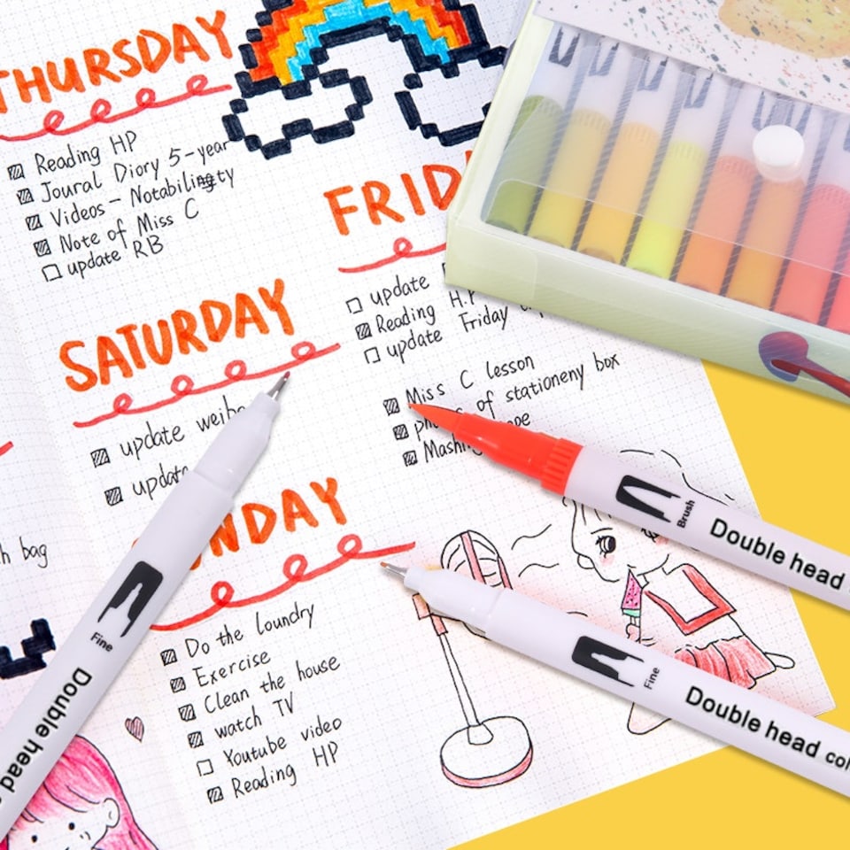 image 1 of Pack of 100 Assorted Colour Dual Tip Brush Pens