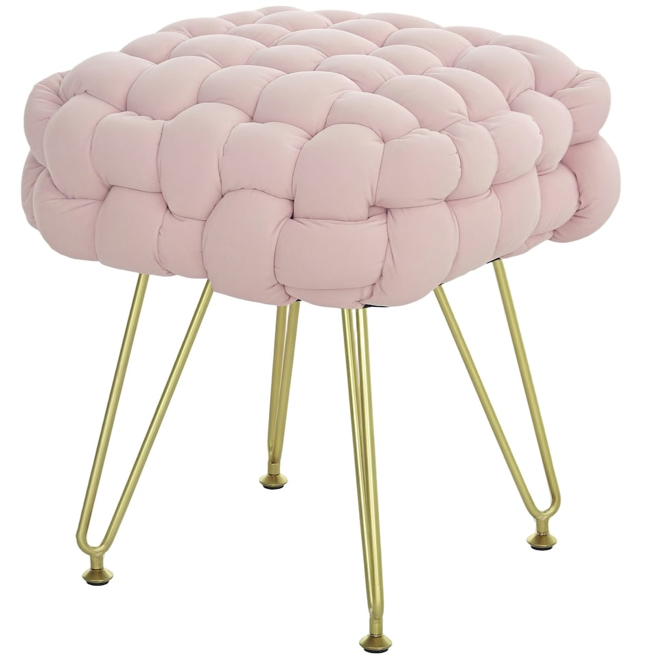 image 1 of HOMCOM Woven Velvet Foot Stool with Steel Legs for Living Room, Pink