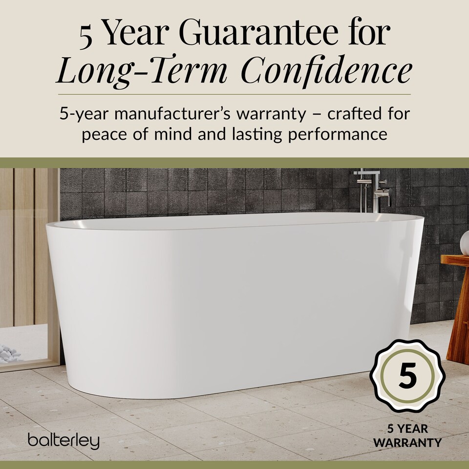 image 1 of Balterley Contemporary Rounded Rectangular Freestanding Bath: Modern Double-Ended Acrylic Bath | White | White | 1700 x 780 x 590mm