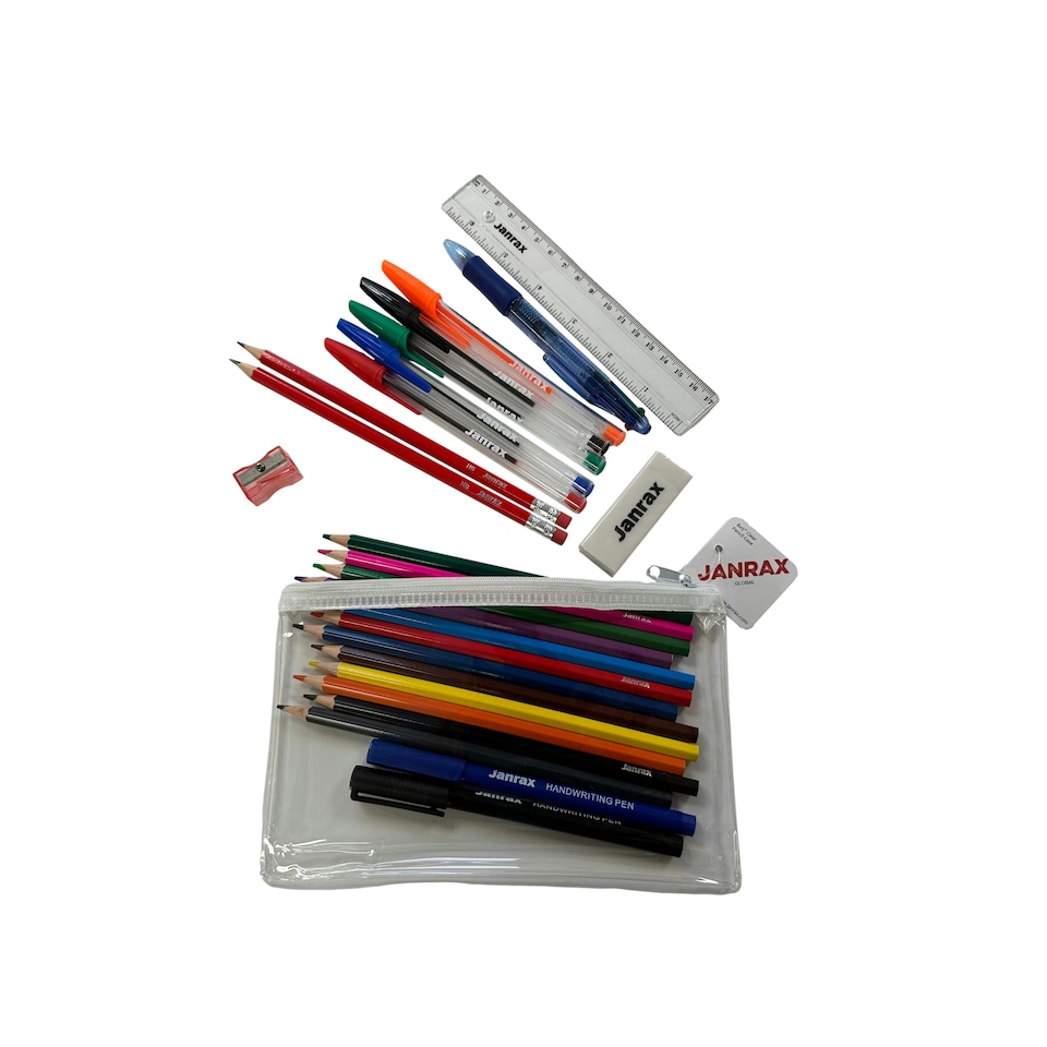 image 1 of Stationery Filled White Zip 8x5" Pencil Case with Colouring Pencils