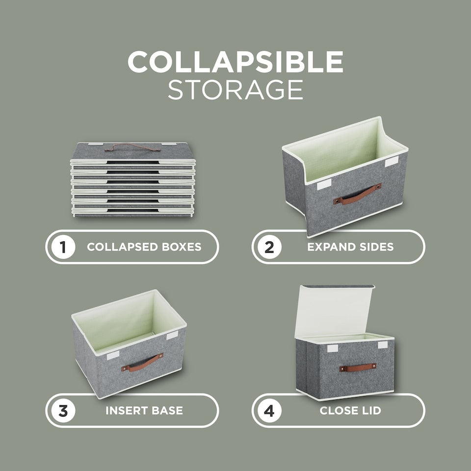 image 1 of DMD 5-Pack Collapsible Storage Boxes with Lids, Stackable Fabric Storage Cubes | Grey