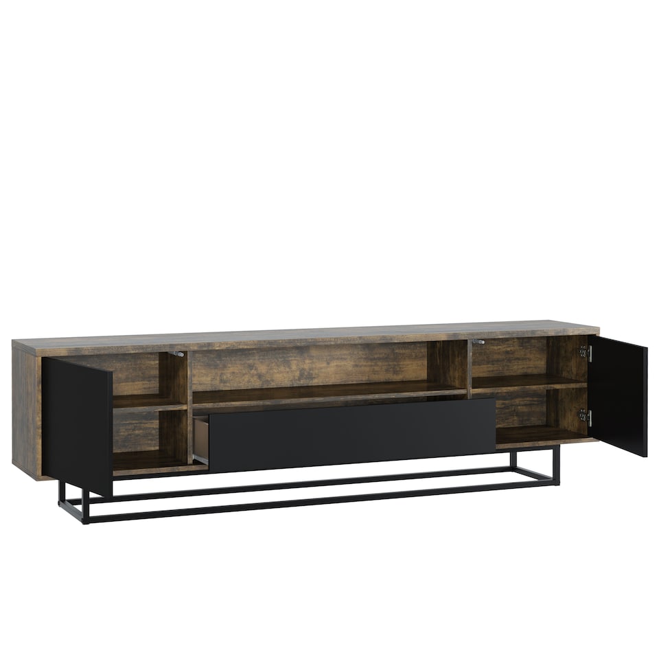 image 1 of TV Unit Sideboard Cabinet Storage Cabinet Oak Black Industrial Media Console 200cm