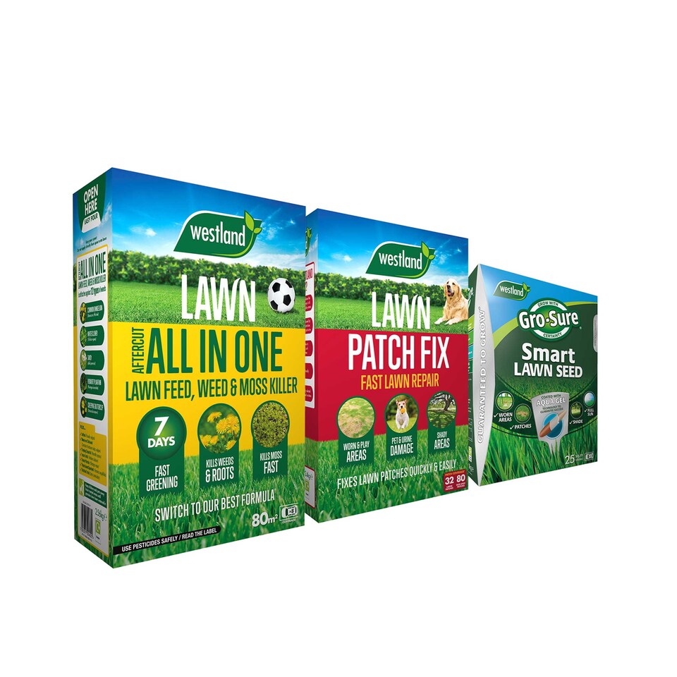 image 1 of Westland Ultimate Lawn Rescue Bundle - 150sqm bundle includes 150sqm Aftercut All in One, 64 Patch Fix and 40sqm Gro Sure Smart Seed
