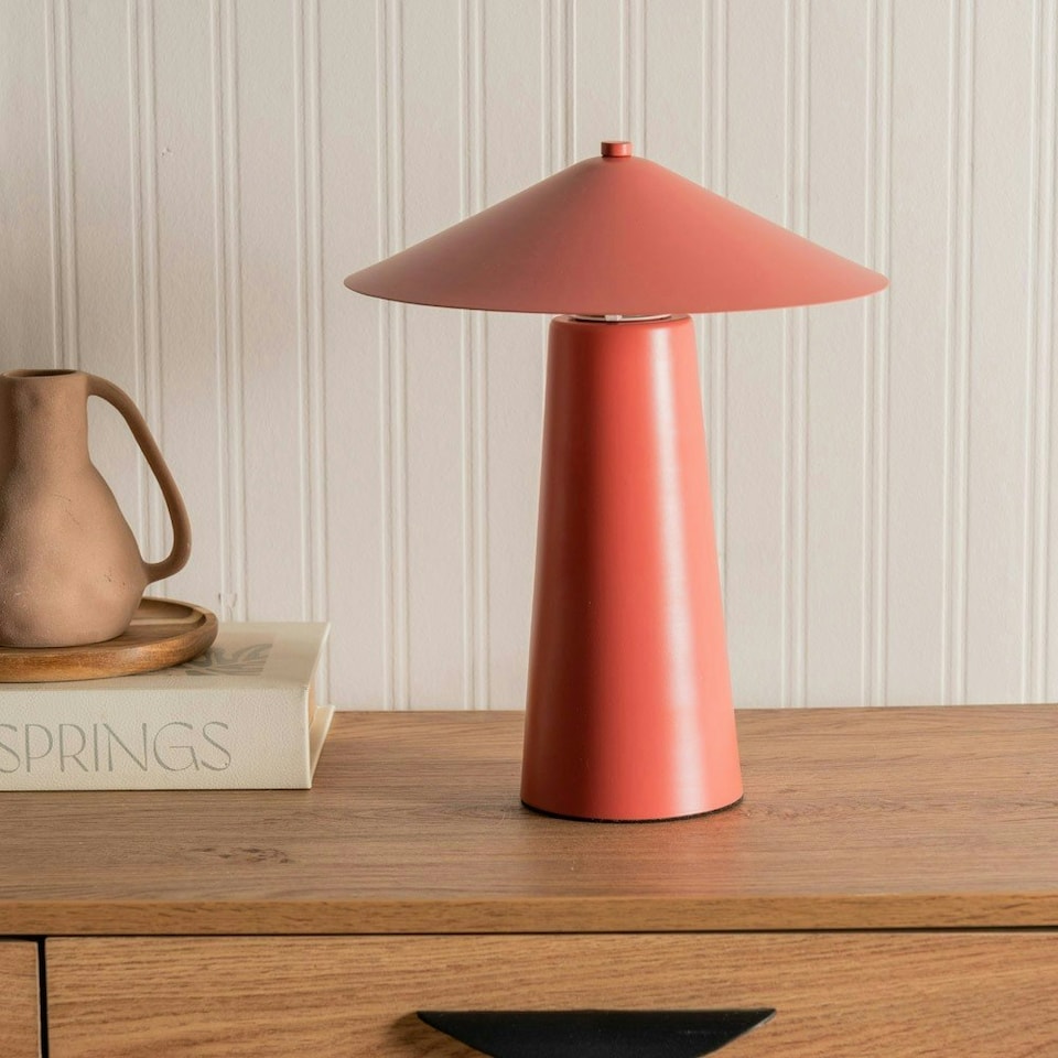 image 1 of ValueLights Axel Painted Coral Table Lamp with Pink Tapered Shade