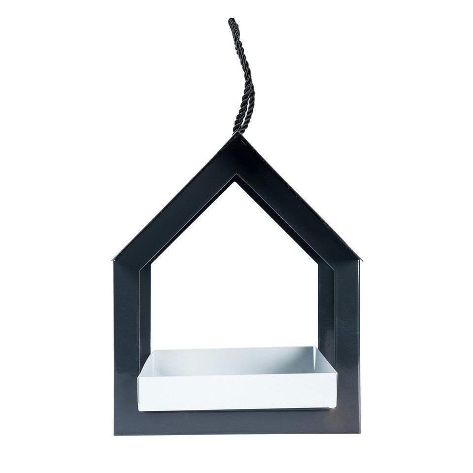 image 1 of Homescapes Hanging Black Metal Bird Table with Chain