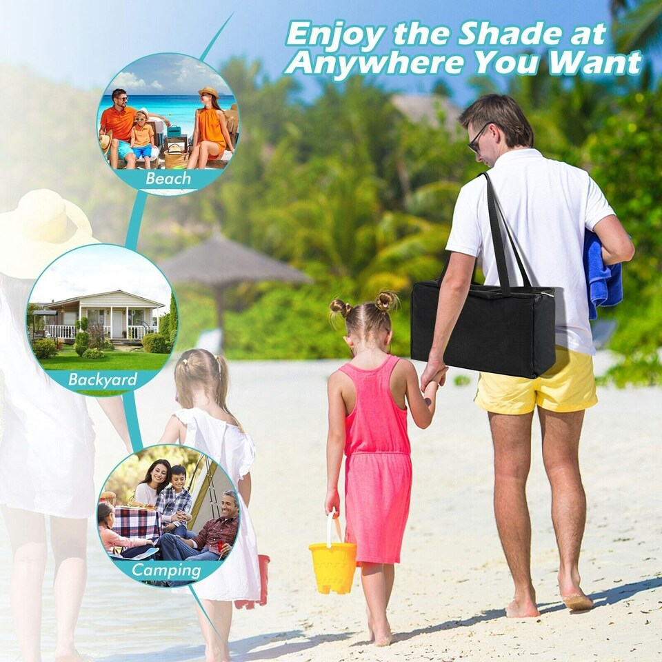image 1 of COSTWAY Beach Canopy Shields 300 x 300 cm Tent Sun Shelter Green Green