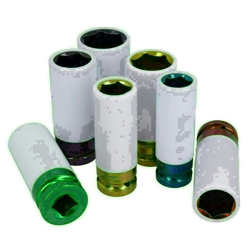 image 1 of 1/2in Drive Alloy Wheel Nut Deep Impact Sockets 17mm - 27mm 6 Point 7pc Set