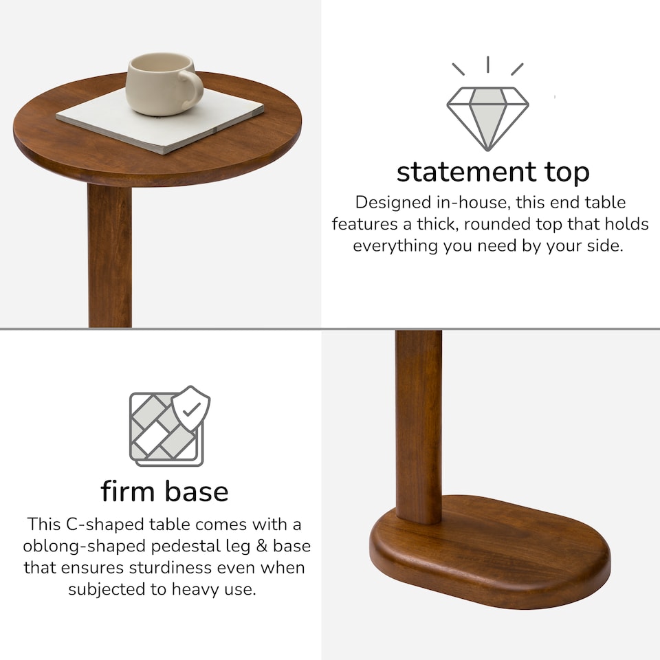 image 1 of Nora C-Shaped Solid Mango Wood Sofa Side Table for Living Room
