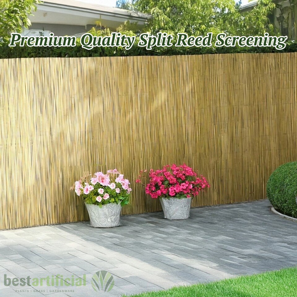 image 1 of 4m x 1.8m Split Reed Fencing Screening Rolls for Garden Outdoor Privacy | Brown | Beige | 1