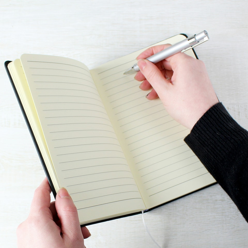 image 1 of Personalised Leopard Print Black Hardback Notebook