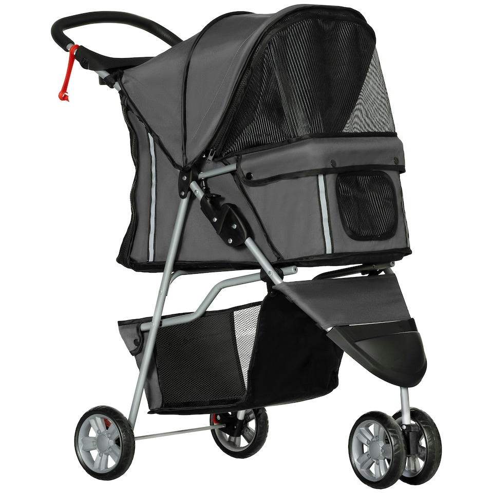 image 1 of PawHut Pet Stroller Pushchair Carrier for Cat Puppy with 3 Wheels Dark Grey