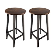 Groundlevel Set Of 2 Wooden Tall Bar Stools Bar Chair Breakfast Kitchen Counter | Brown | Brown