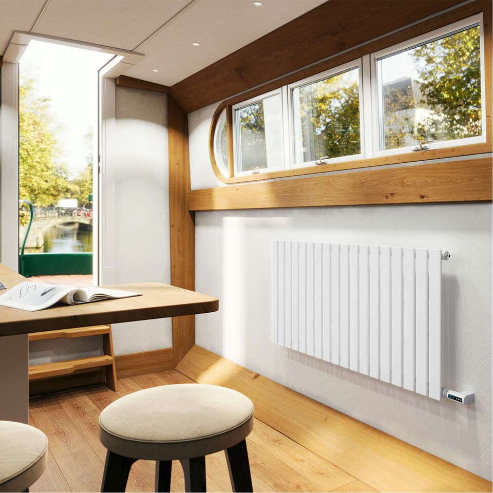 image 1 of Typhoon Horizontal Electric Bathroom Radiator Single Panel Thermostatic WIFI w/ Feet - White (H) 600mm x (W) 1224mm - 900W