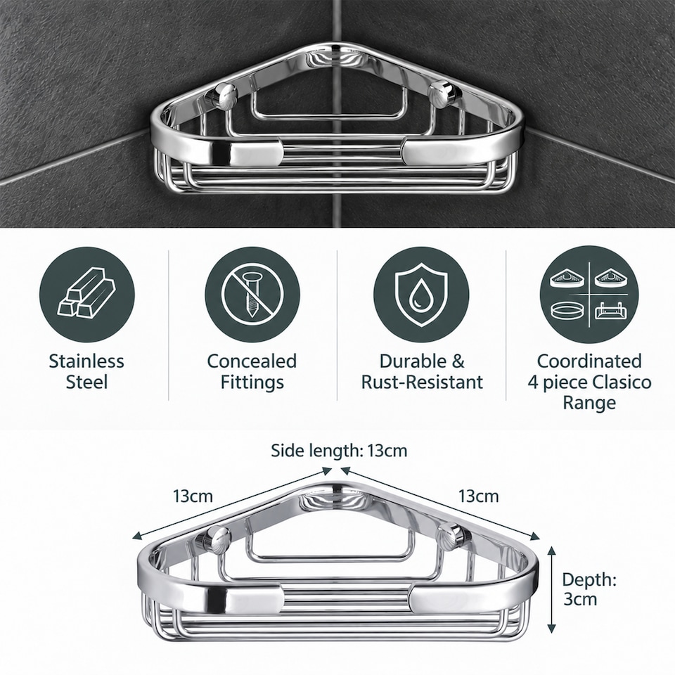 image 1 of Showerdrape Clasico Wall Mounted Stainless Steel Chrome Small Basket | Silver | 1