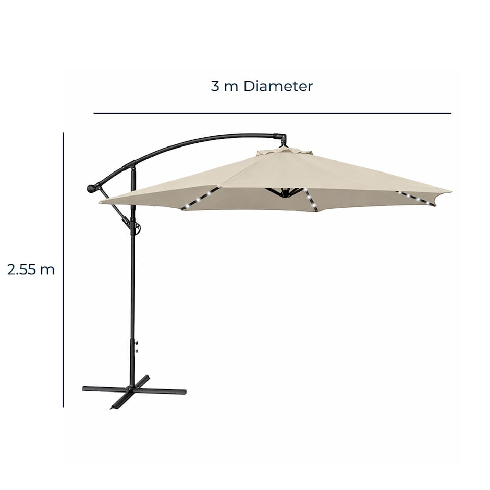 image 1 of JSH 3m Hanging Banana Cantilever Parasol with LED Lights - Beige
