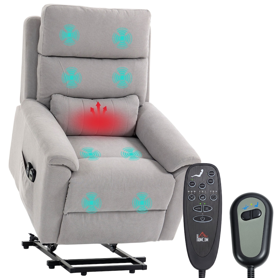 image 1 of HOMCOM Power Lift Recliner, Lift Chair with Massage and Heat, Light Grey