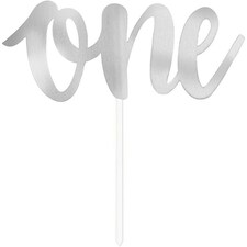 Unique Party One Script Foil Cake Topper - Silver - One Size