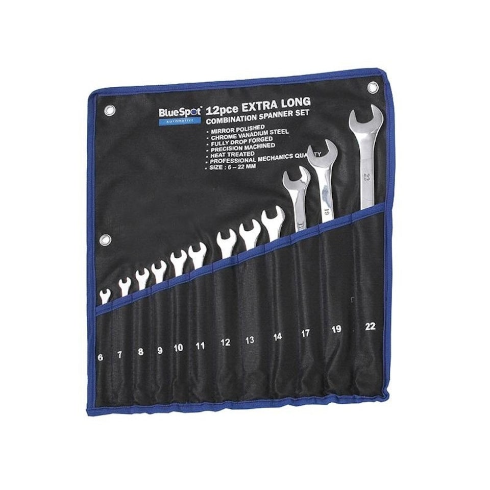 Bluespot Tools Extra Long Combination Spanner Set, 12 Piece - Multi Colour - One Size