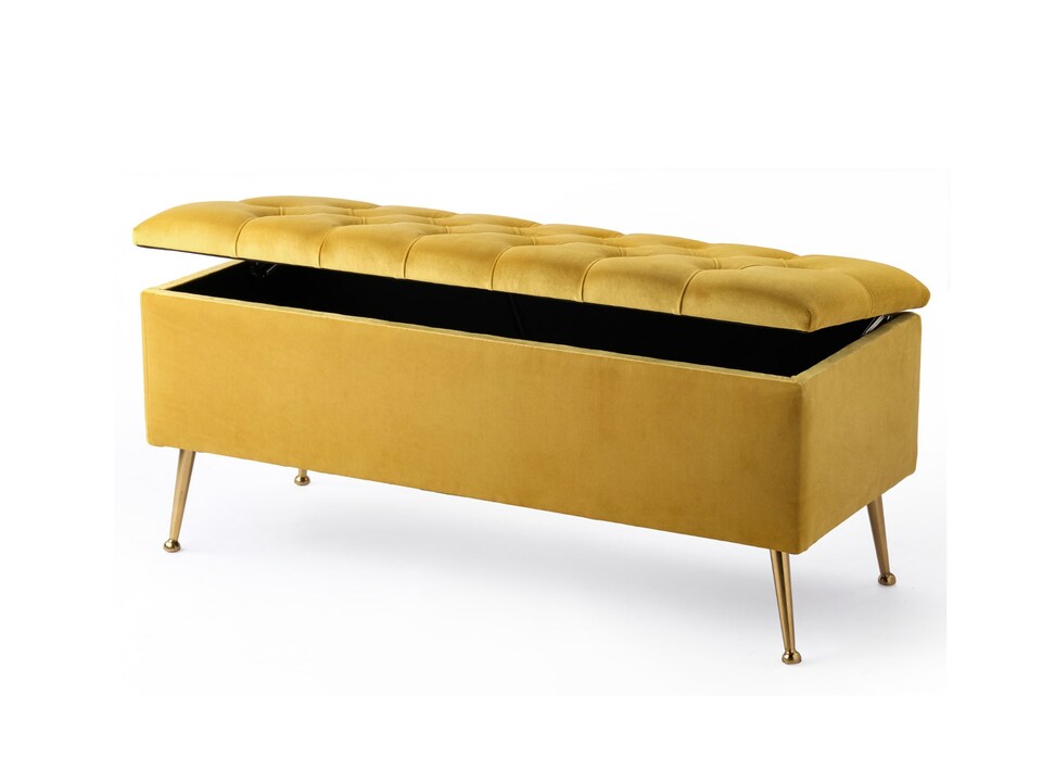 image 1 of 120cm Amara Chesterfield Ottoman Storage Bench - Plush Velvet Shoes Bench - Mustard Gold Upholstery Footstool Storage with Legs