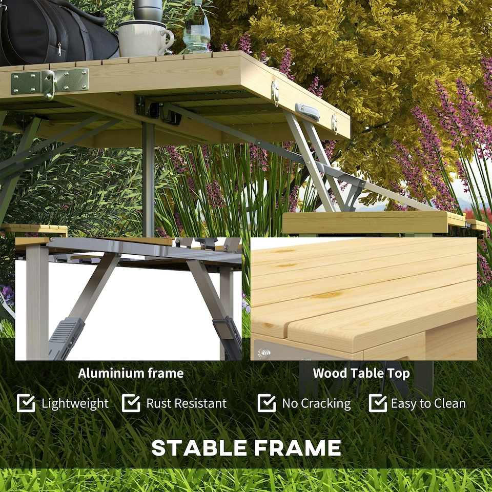 image 1 of Outsunny Folding Camping Table and Chairs with Umbrella Hole, Aluminium Frame