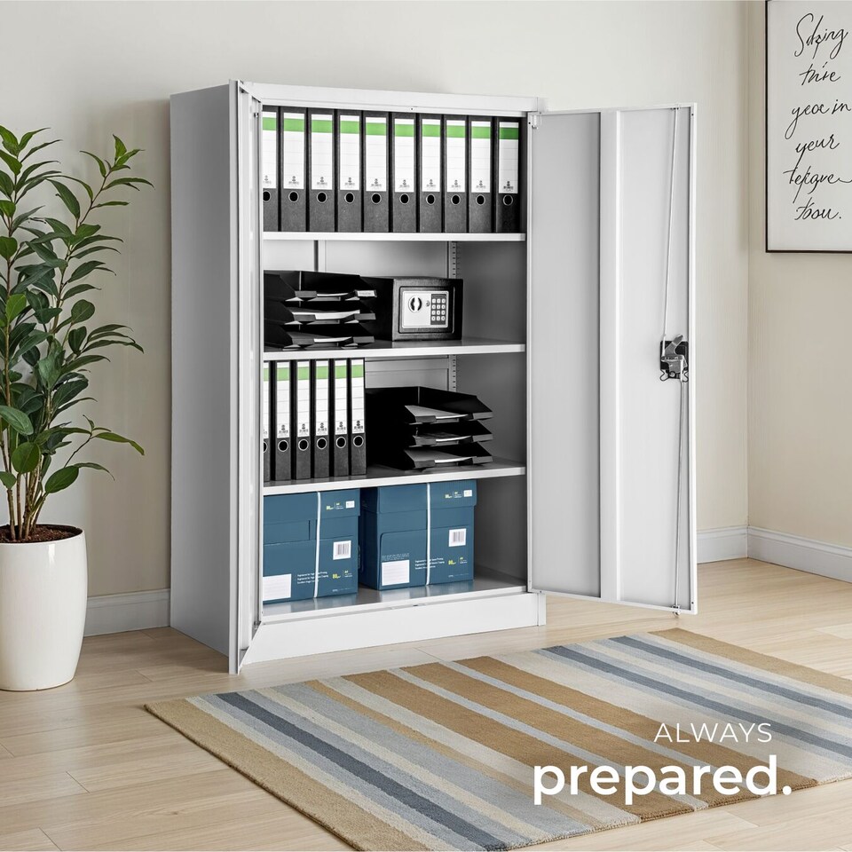 image 1 of Filing Cabinet - 4 adjustable shelves, lockable, 140 x 90 x 40 cm | Grey | grey | 40 x 90 x 140 cm | 1