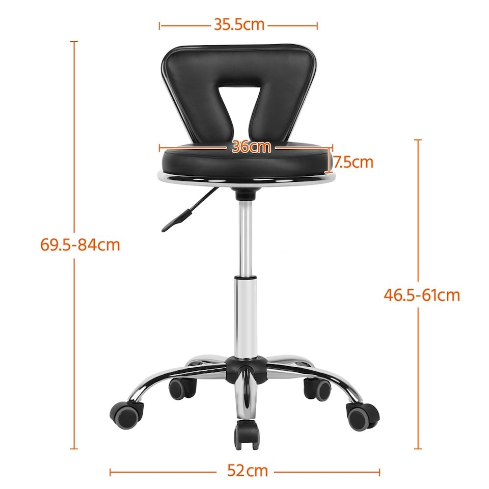 image 1 of Yaheetech Height-Adjustable Salon Stool with Backrest & Wheels | Black