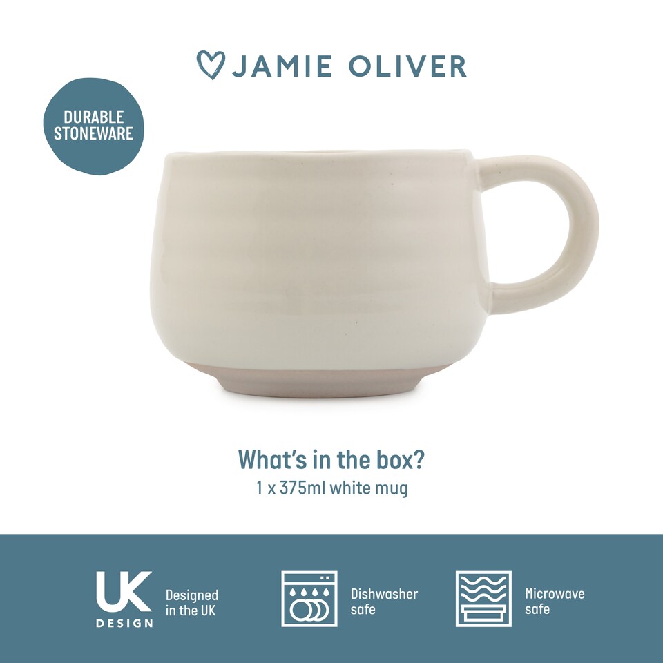 image 1 of Jamie Oliver Big Love White Stoneware Mugs, Set of 2, 375ml | White | White