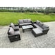 image 2 of Fimous 9 Seater High Back Rattan Garden Furniture Set with Reclining Chair Rectangular Coffee Table Big Footstool Indoor Outdoor Patio Lounge Sofa Set Dark Grey Mixed