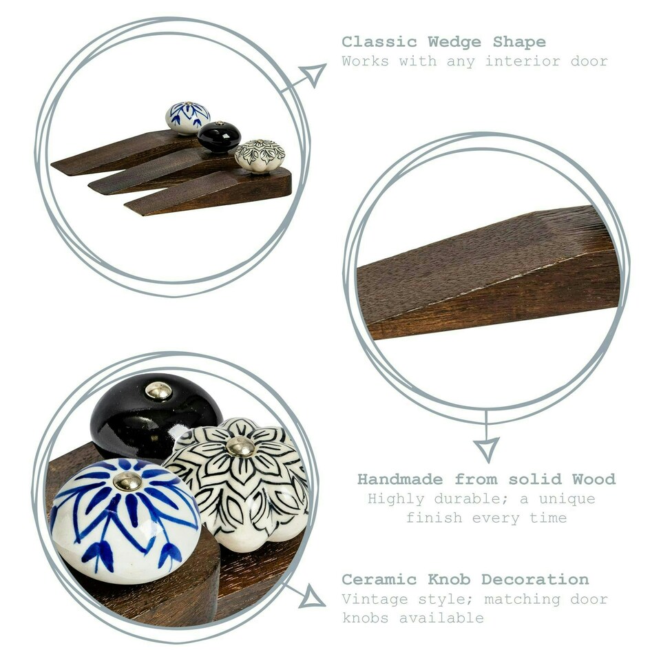 image 1 of Nicola Spring Wooden Door Stops - Black Flower - Pack of 3