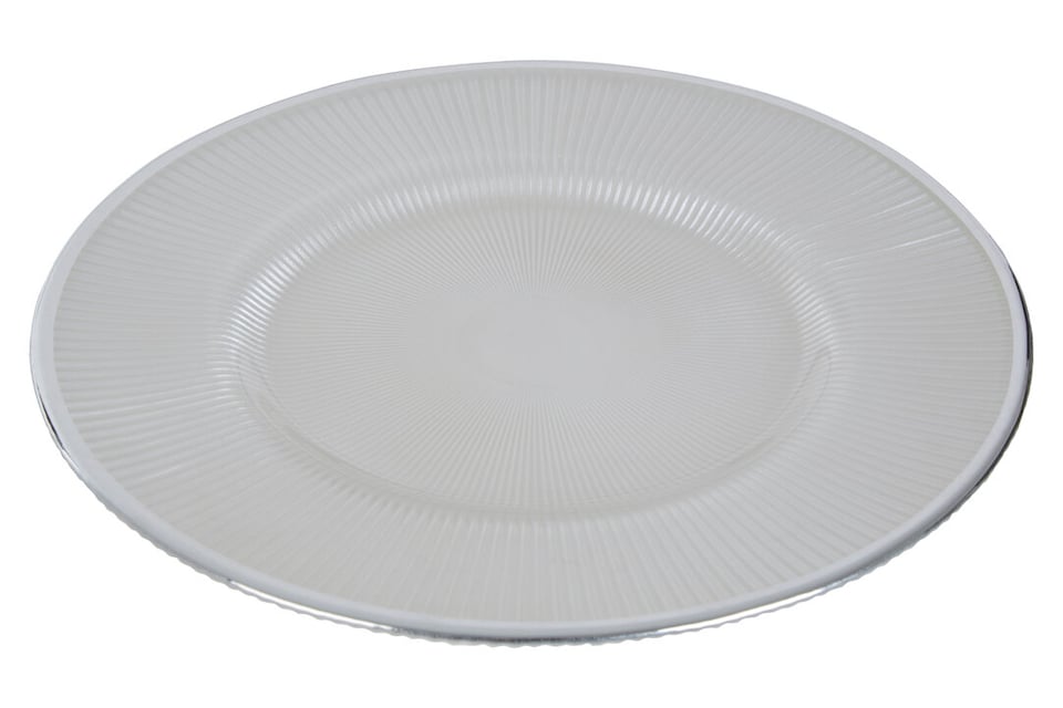 image 1 of Ida White Embossed Glass Dinner Plate with Silver Rim