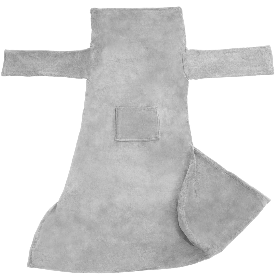 image 1 of Blanket with Sleeves - wearable snuggle throw with arms | Grey | grey | L | 1