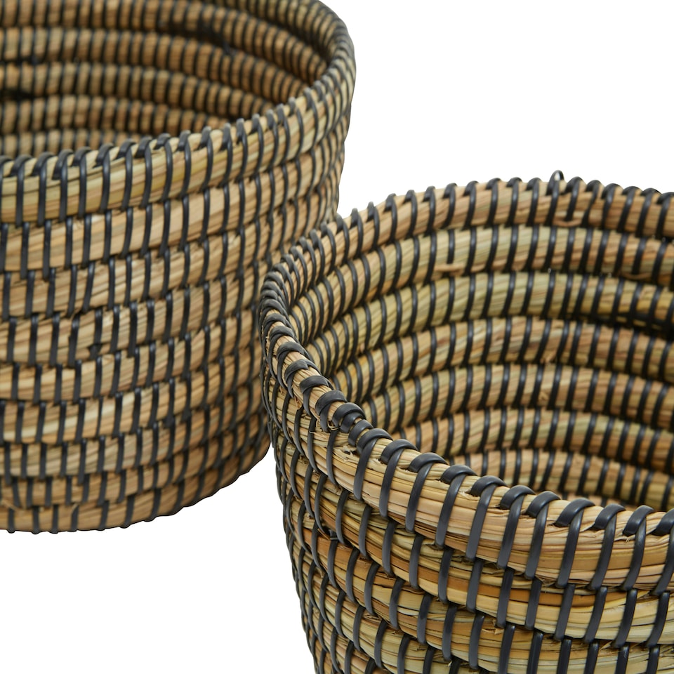 image 1 of Lidi Set Of Three Straw Baskets With Black Detail Black