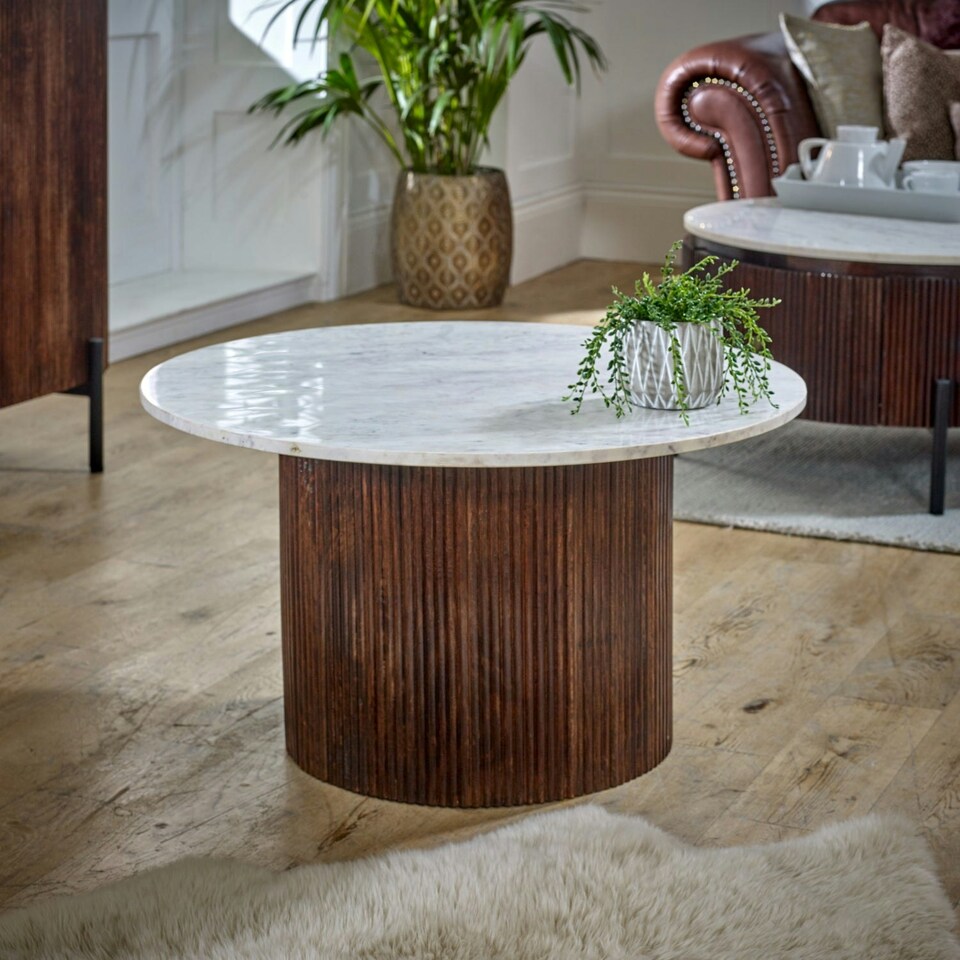 image 1 of Miel Mango Wood Coffee Table With Marble Top Brown
