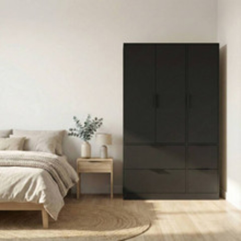 image 1 of FUJI 3 Door 4 Drawer Wardrobe | Black | Black & Black | 117 x 55 x 8.5 | 1