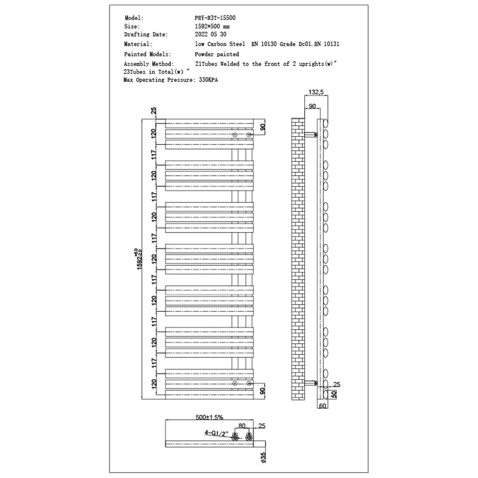 image 1 of Percival - Black Electric Towel Rail H1592mm x W500mm 800w Thermostatic