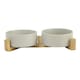 image 1 of Living and Home Double Ceramic Cat Bowl with Bamboo Stand ,Grey