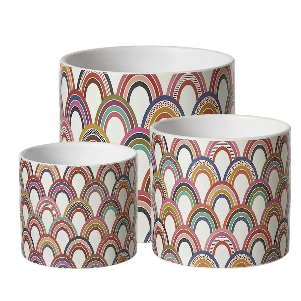 image 1 of Ceramic Indoor Rainbow Print Plant Pot - H10.5cm