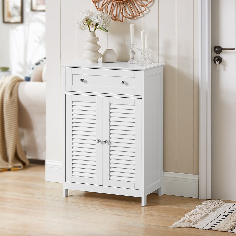 image 1 of SoBuy Bathroom Storage Cabinet with 2 Shutter Doors, White, 23.6x13.8x34.3 inches, 15 kg - FRG238-W