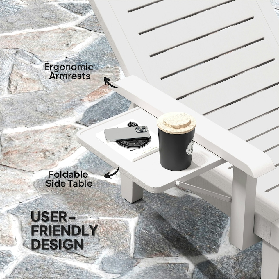 image 1 of Outsunny Set of 2 Resin Reclining Sun Loungers for Garden, Dark Grey