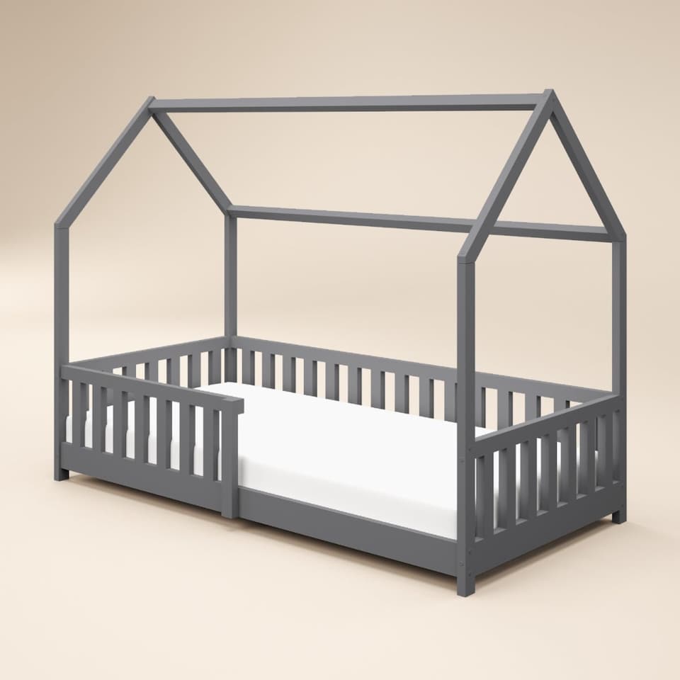 image 1 of Flair Explorer Single Play House Floor Bed with Rails Grey Wooden