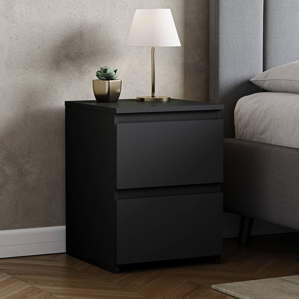 image 1 of Vida Designs Denver 2 Drawer Large Bedside Chest Cabinet Table Nightstand, Black