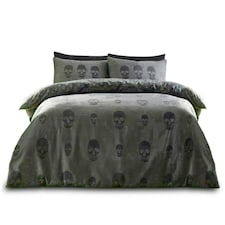 Skull Charcoal Printed Duvet Cover Set Reversible Polycotton Beddings Grey | Double
