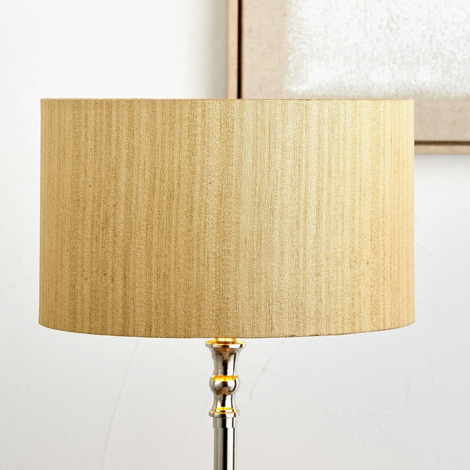 image 1 of 35cm Gold Slubbed Faux Silk Gold Lined Cylinder Lampshade for Table Lamps Gold