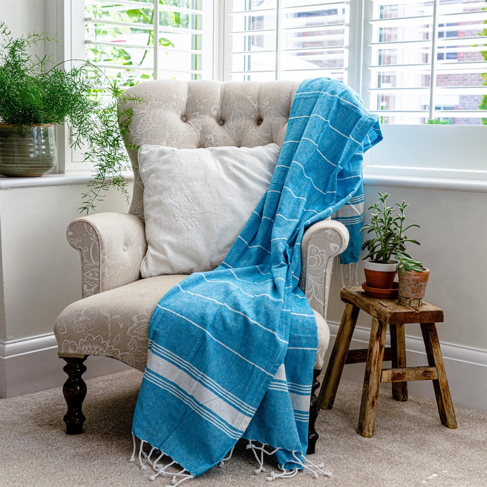 image 1 of Nicola Spring Turkish Cotton Bath Towel - 170 x 90cm - Light Blue | Blue | Blue
