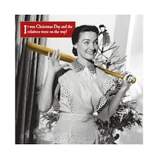 Morphed Christmas Card, Lady with a Baseball Bat, 16.3 x 16.3 cms, Multi-Coloured