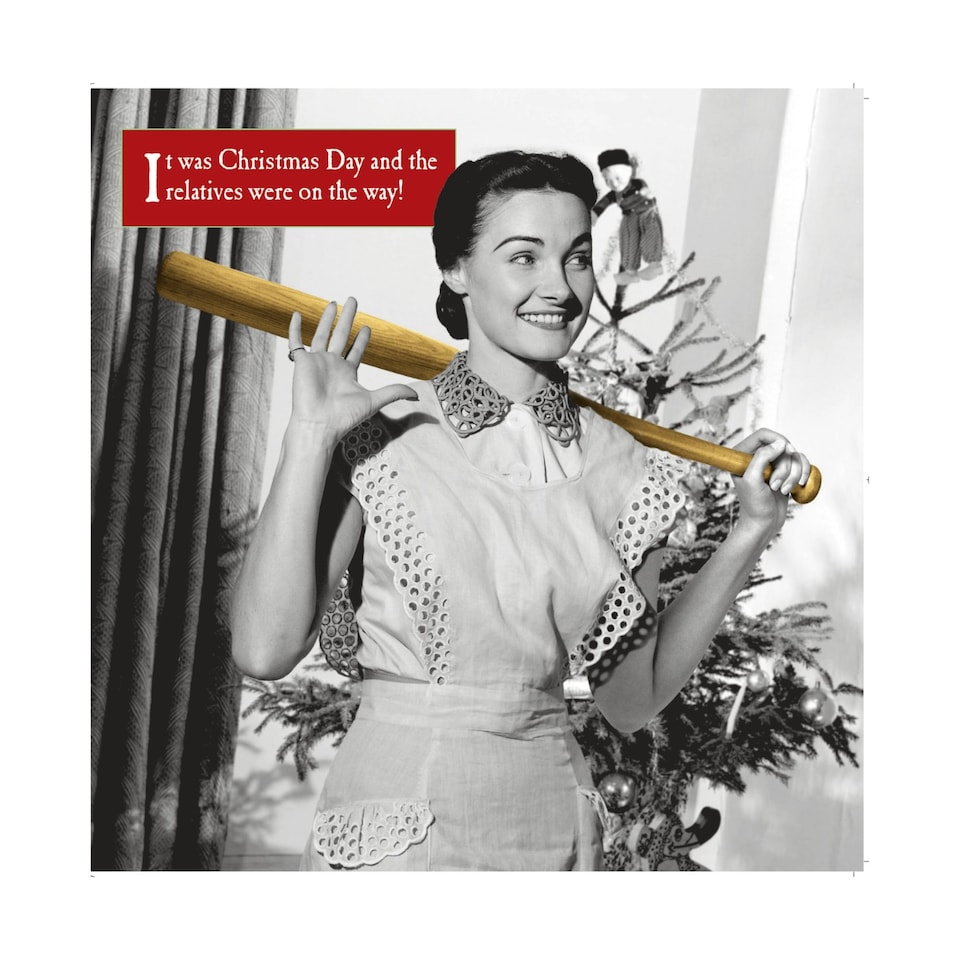 Morphed Christmas Card, Lady with a Baseball Bat, 16.3 x 16.3 cms, Multi-Coloured