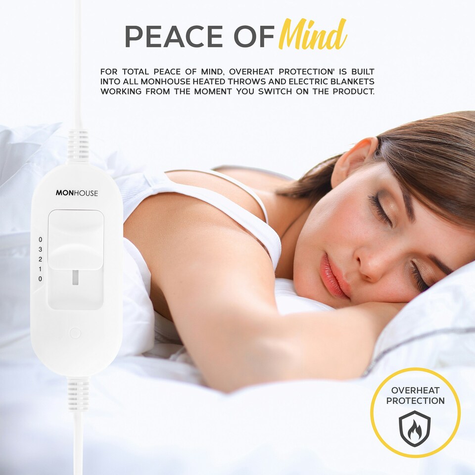 image 1 of MONHOUSE Premium Soft Fleece Electric Blanket - Heated Under Blanket - Detachable Controller & Machine Washable - 3 Heat Settings - Single 65x135cm - White